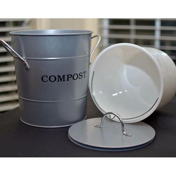 2-N-1 Kitchen Compost Bucket, Silver, Model CPBS04